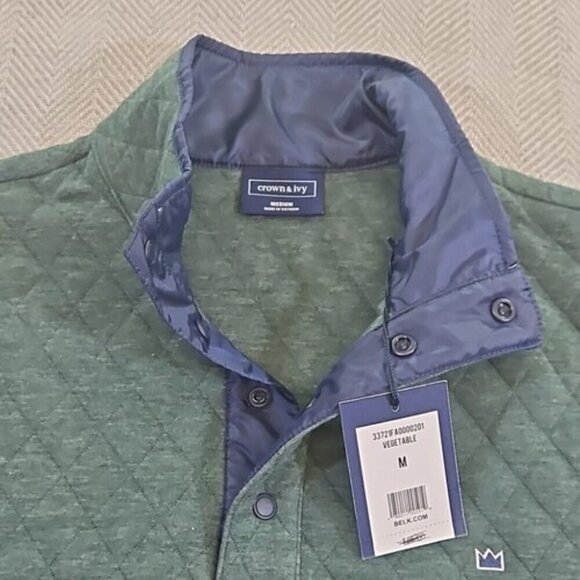 Crown & Ivy Quilted Snap Neck Pullover Top Men's Large Blue Stand-Up Collar NWT - Picture 3 of 13